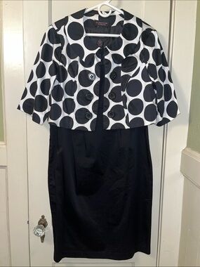 Robbie Bee Black Sheath Dress with Black-and-White Polka Dot Jacket